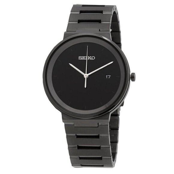 NWT Authentic Seiko Essentials Quartz Black Sunray Dial Men's Watch - Picture 1 of 3